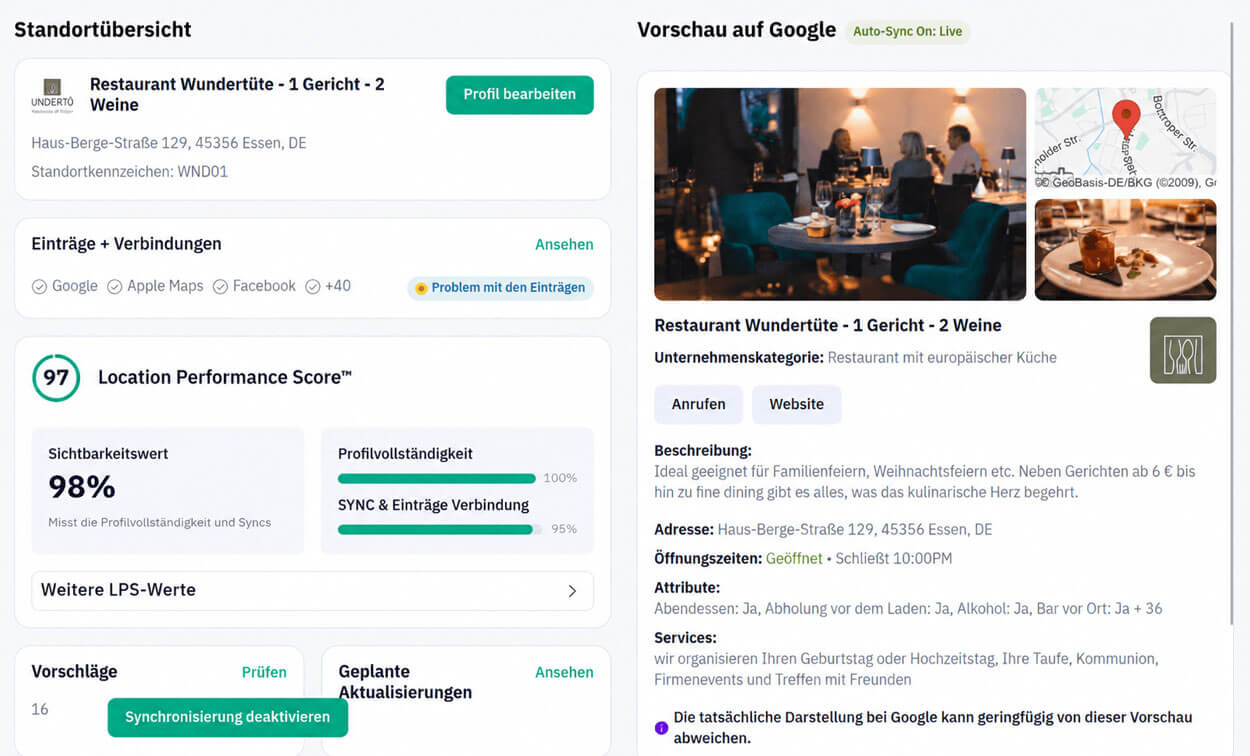 Modul Listing mit Google My Business-Vorschau